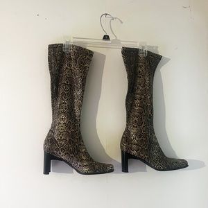 Faux snake skin heeled boots